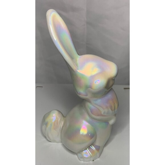 Mosser Glass Thumper Bunny Rabbit Figurine 6.5” White Iridescent Glass Collect - Picture 2 of 6